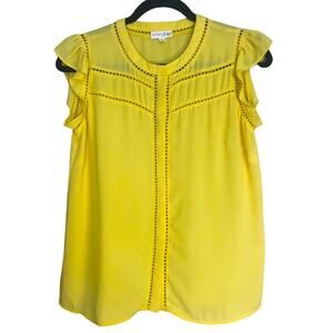 Maison Jules Bright Sunny yellow Short sleeve ruffle blouse Size Small